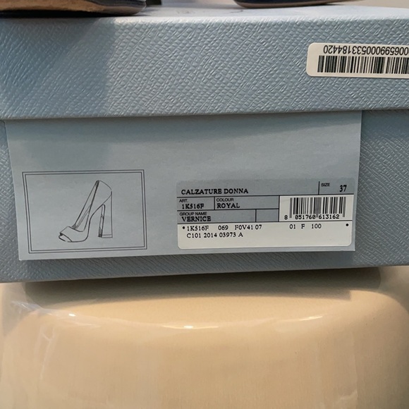 Prada Navy Patent Peeptoe Pumps Size 37/7 - Picture 3 of 7